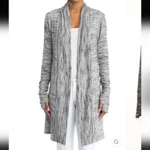 Laila Jayde Ribbed Side Slit Duster Heathered Gray Cardigan Size Medium